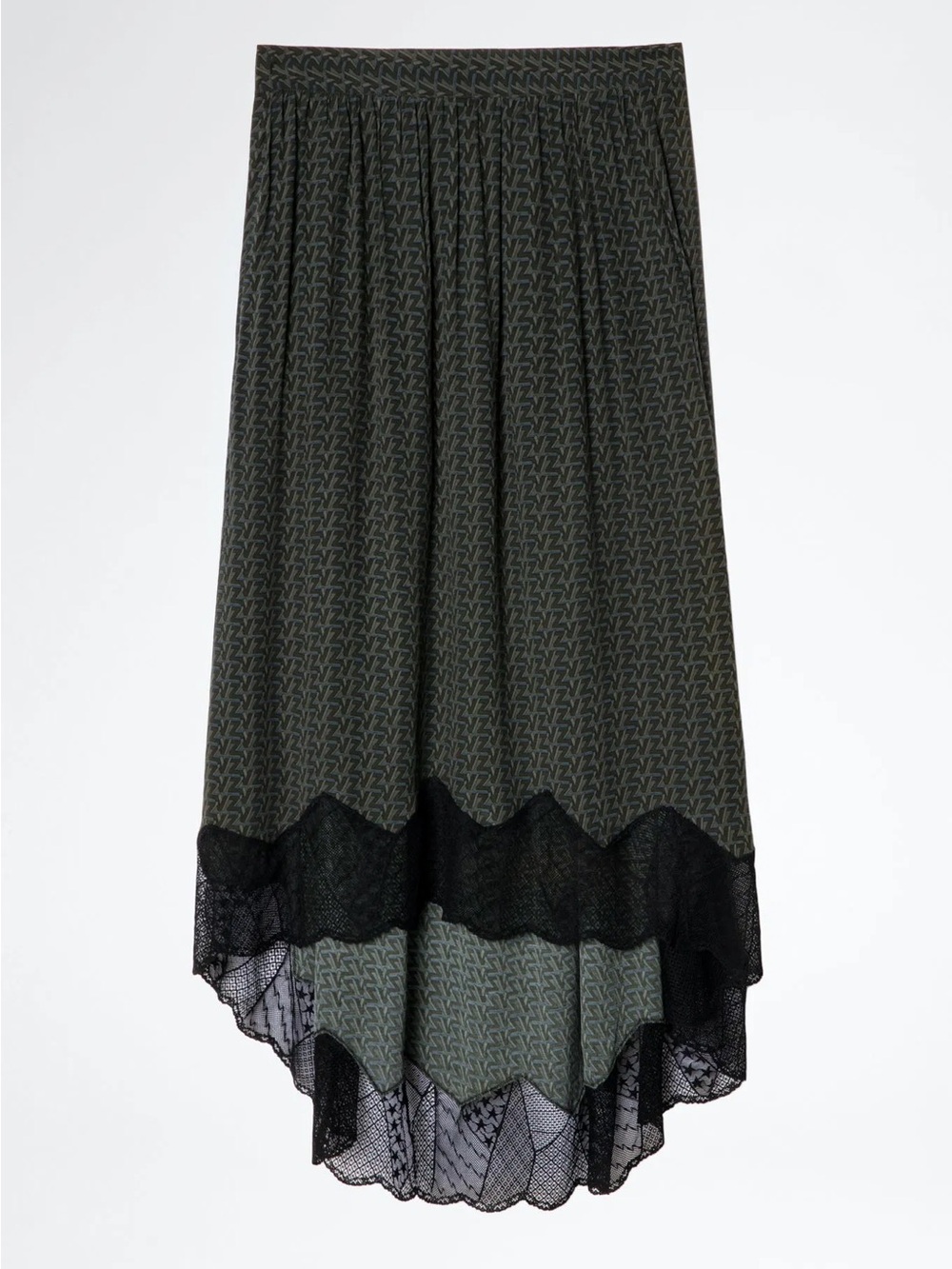 ZADIG & VOLTAIRE Printed Olive Green Women's Silk Skirt